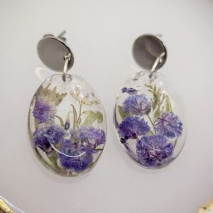 kolczyki owlane kryształy z fioletową gipsówką